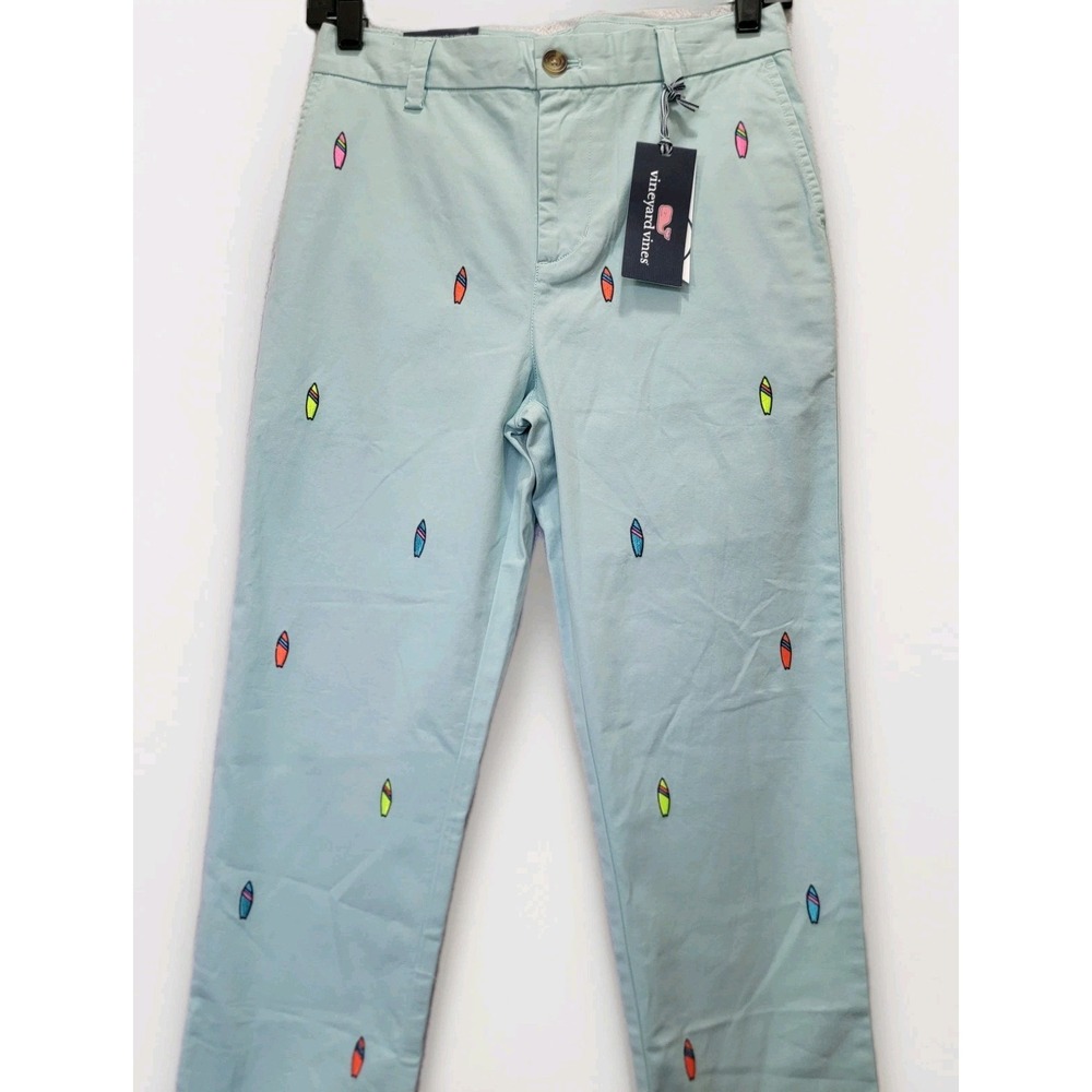 NWT Vineyard Vines Boys 16 Breaker Pants Embroidered Neon Surfboards Aqua Sky